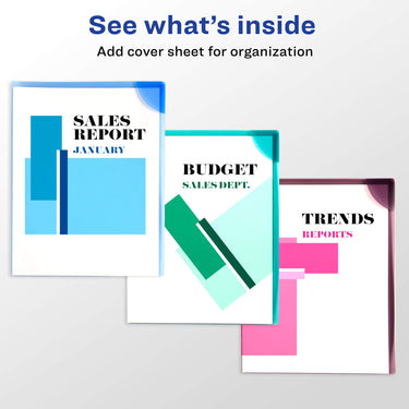 Avery Corner Lock Document Sleeves, Holds up to 20 Sheets, Assorted Colors, 6 Plastic Sleeves (72262) 6 Covers